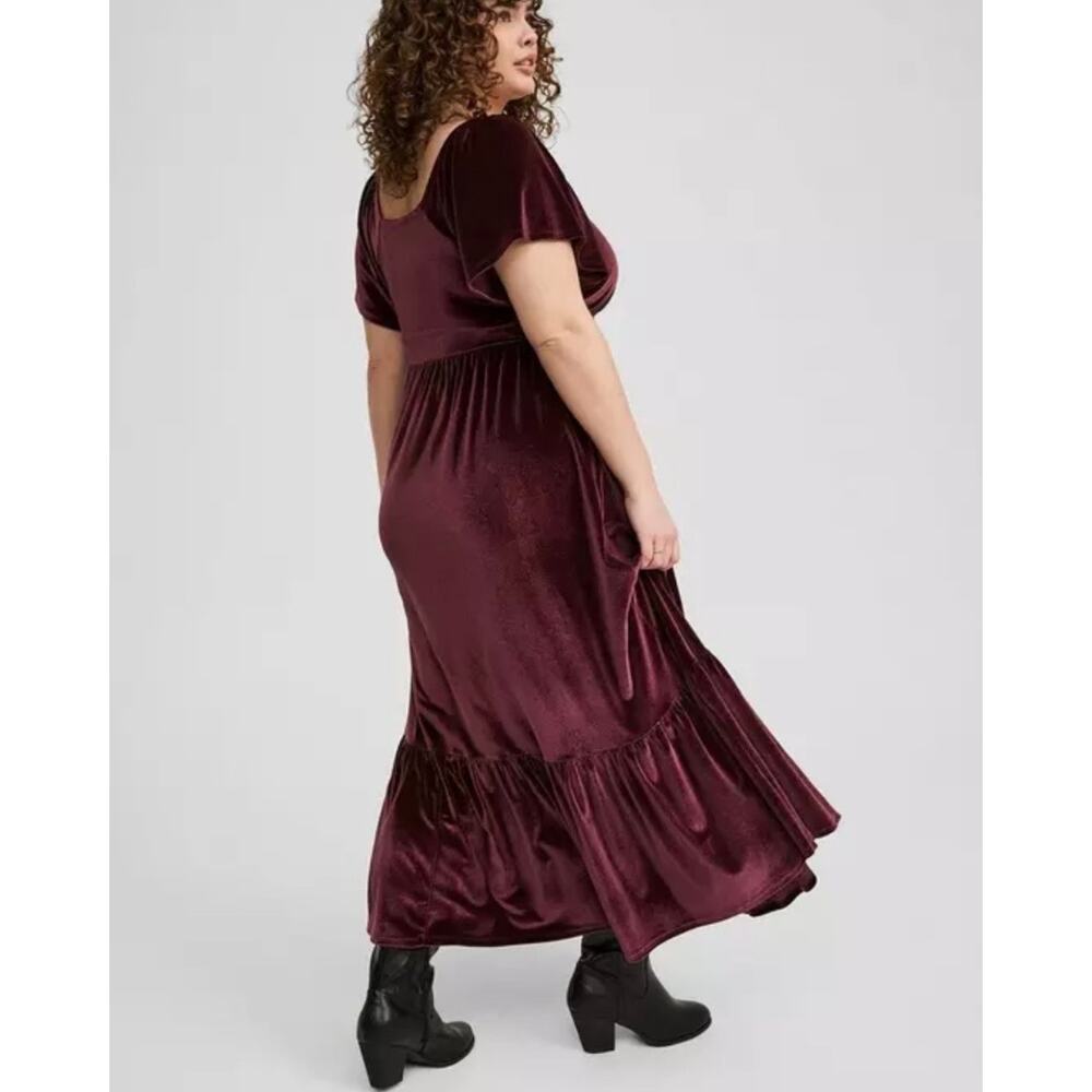 Torrid Winetasting Velvet Stretchy V-Neck Flutter Sleeve Surplice Maxi Dress 3X - Picture 12 of 13